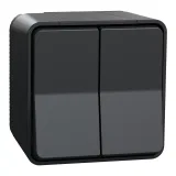 MUR35022 Выключатель двухклавишный проходной Schneider Electric Mureva Styl, на клеммах, с сборе с коробкой, антрацит